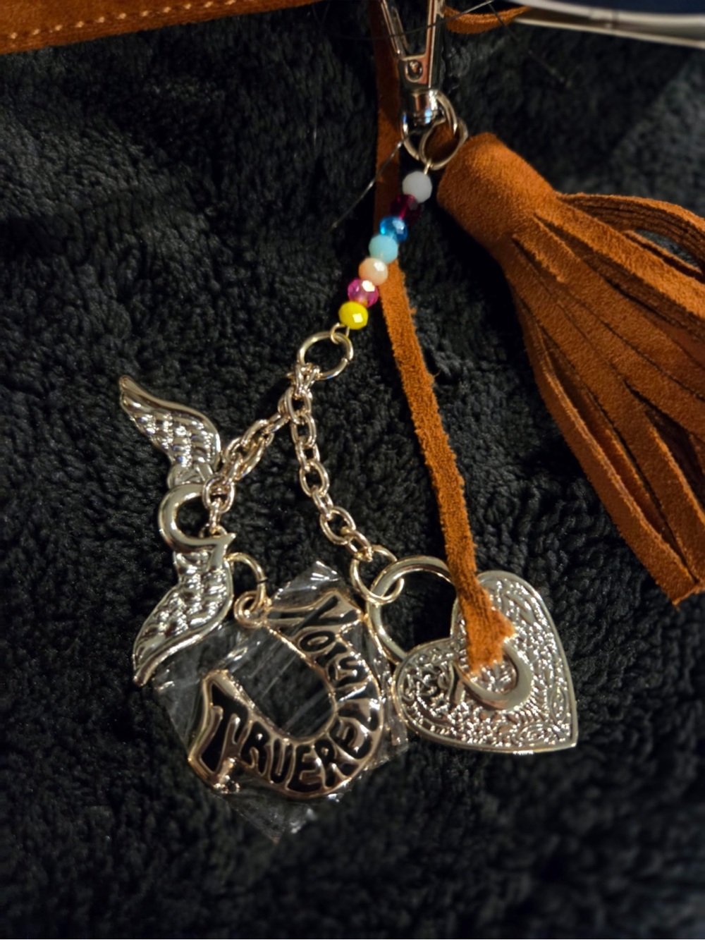 True Religion Faux suede fringe purse with silver studs and a heart charm - Picture 9 of 10